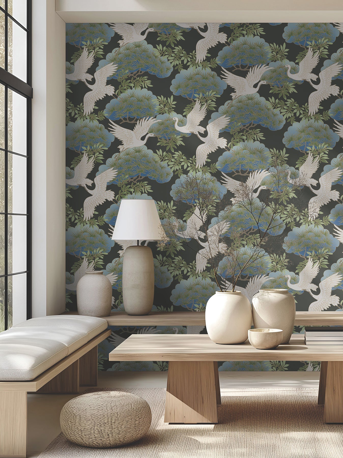 Sprig and Heron - Black