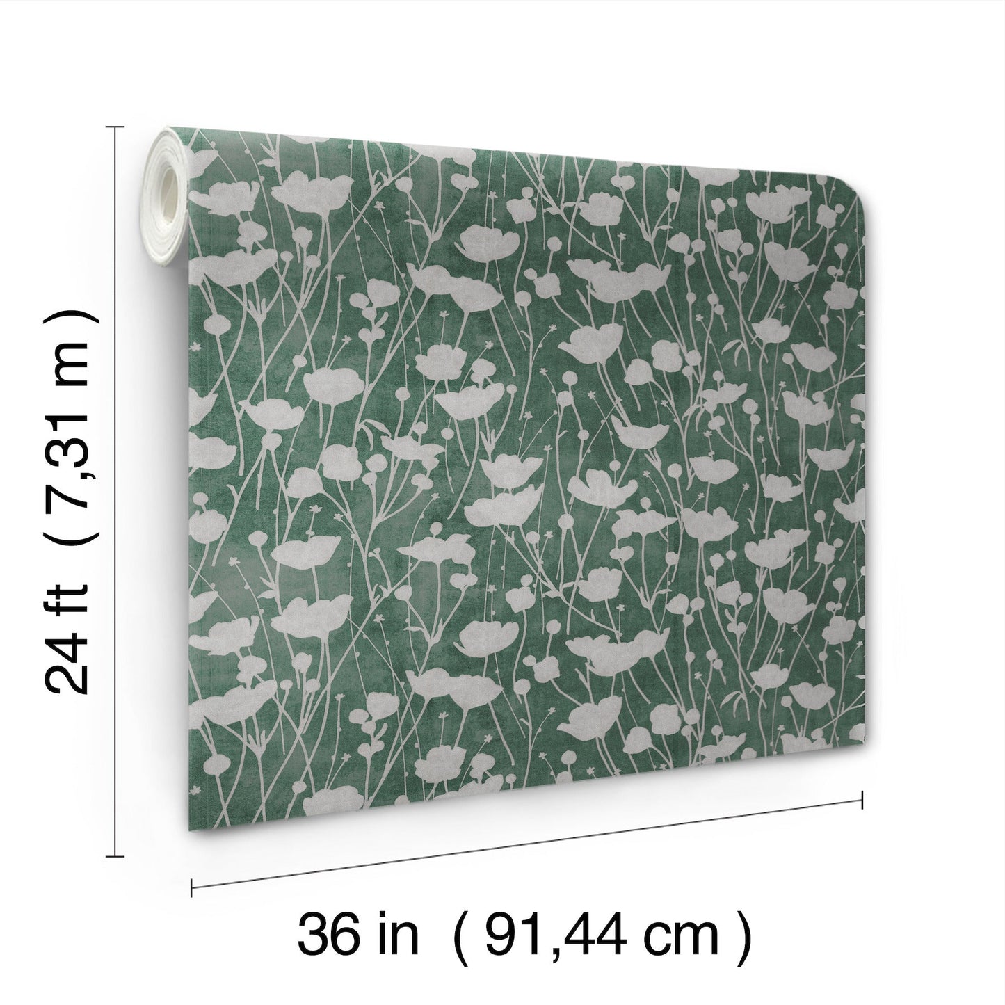 Shimmering Poppies - Green & Silver