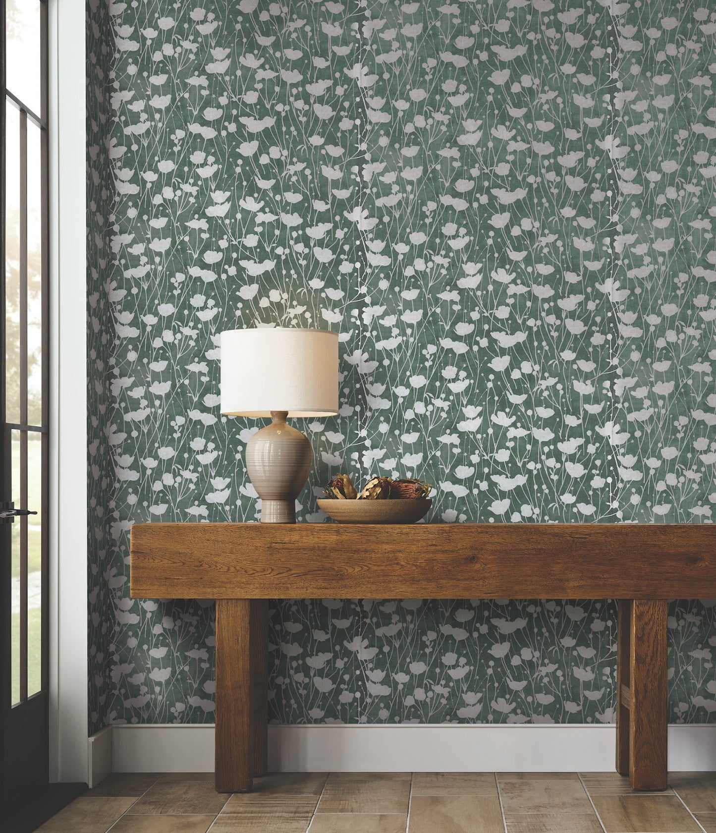 Shimmering Poppies - Green & Silver