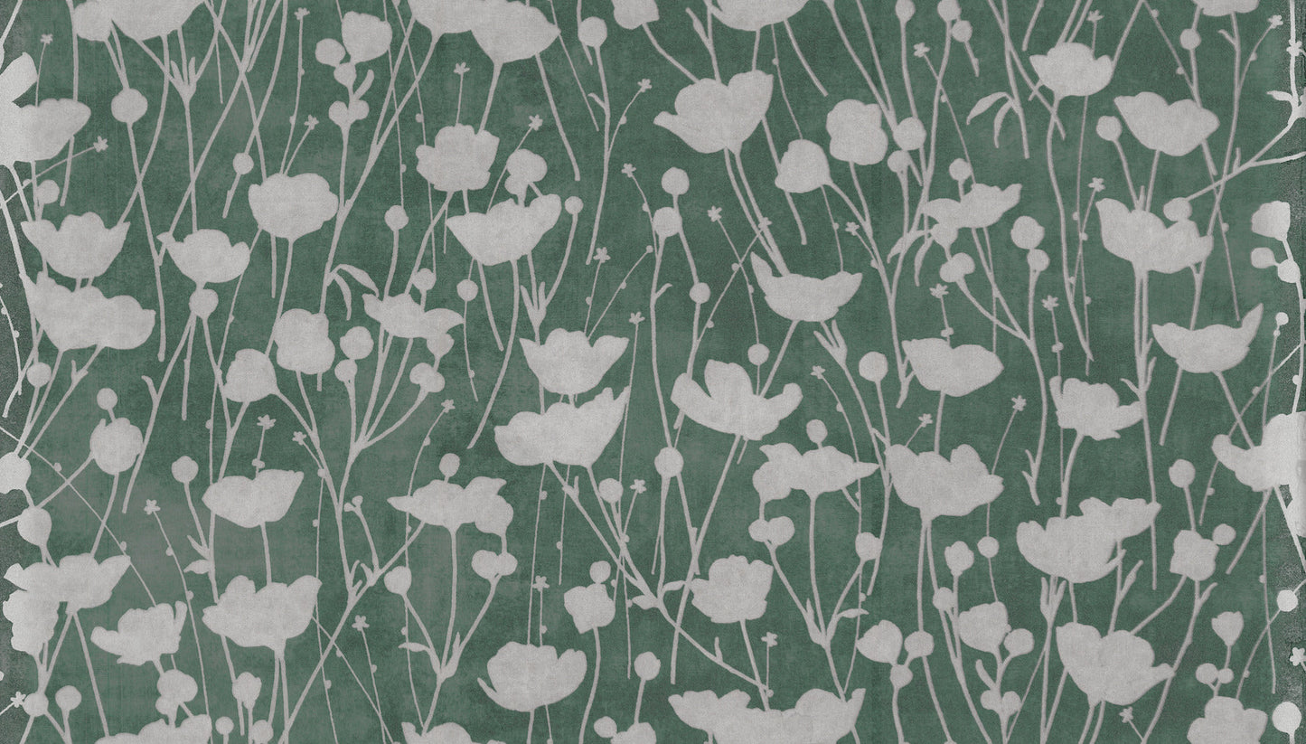 Shimmering Poppies - Green & Silver