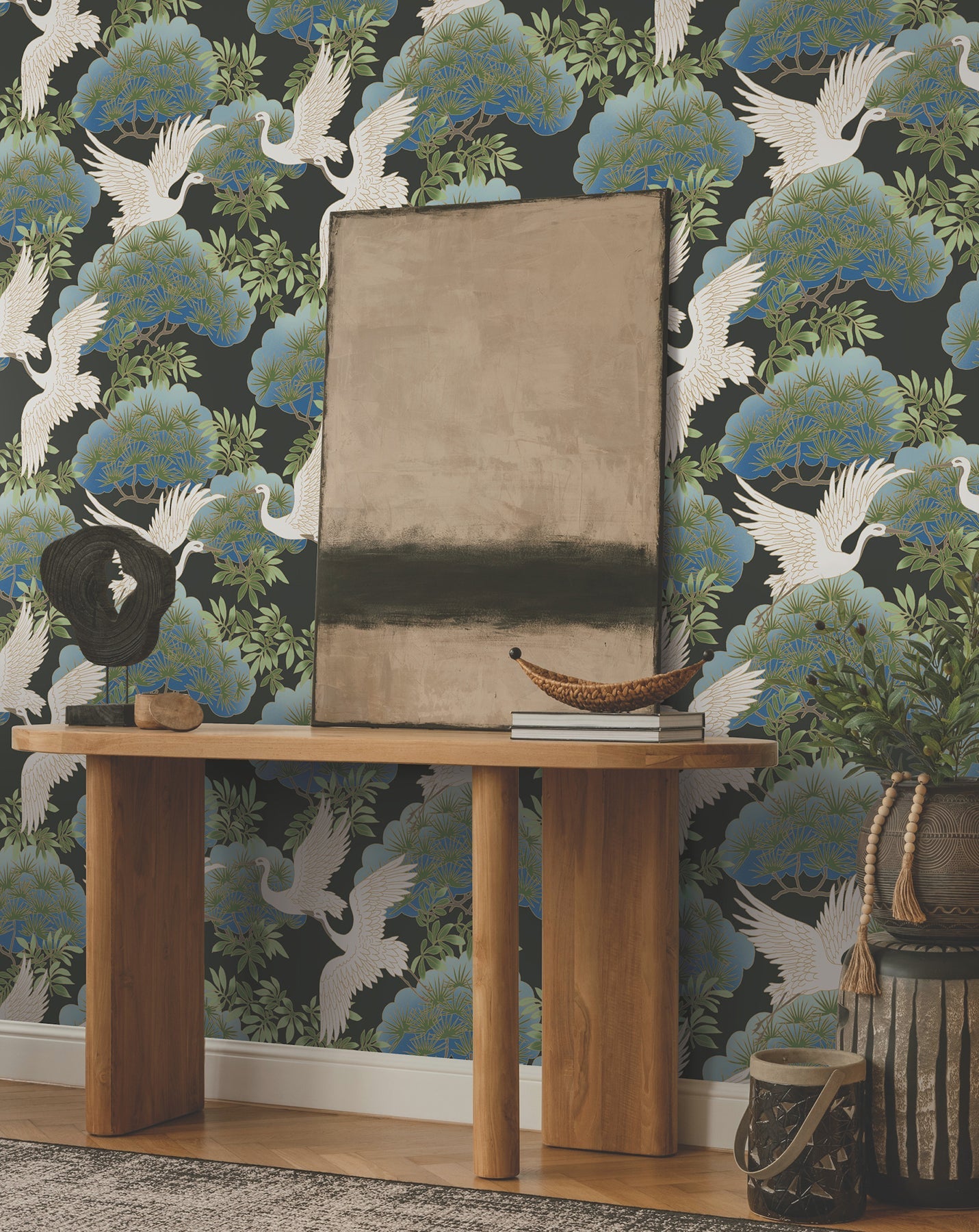 Sprig and Heron - Black