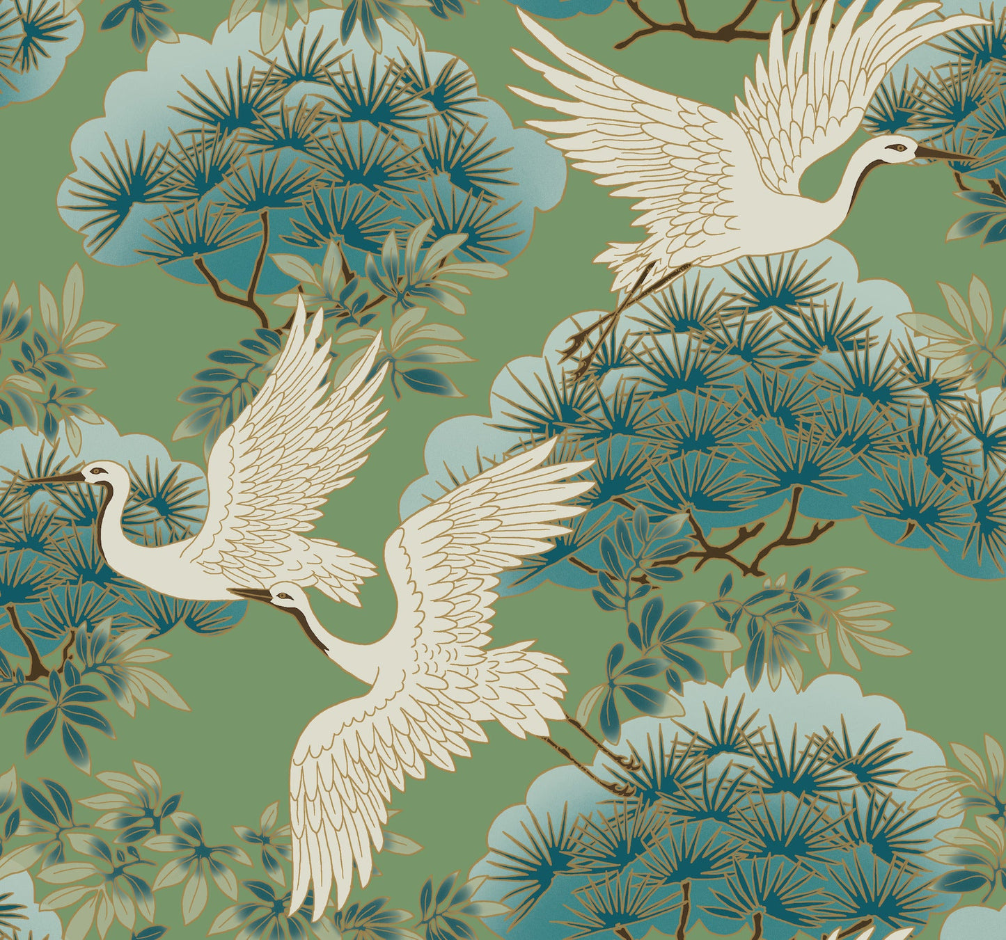 Sprig and Heron - Green