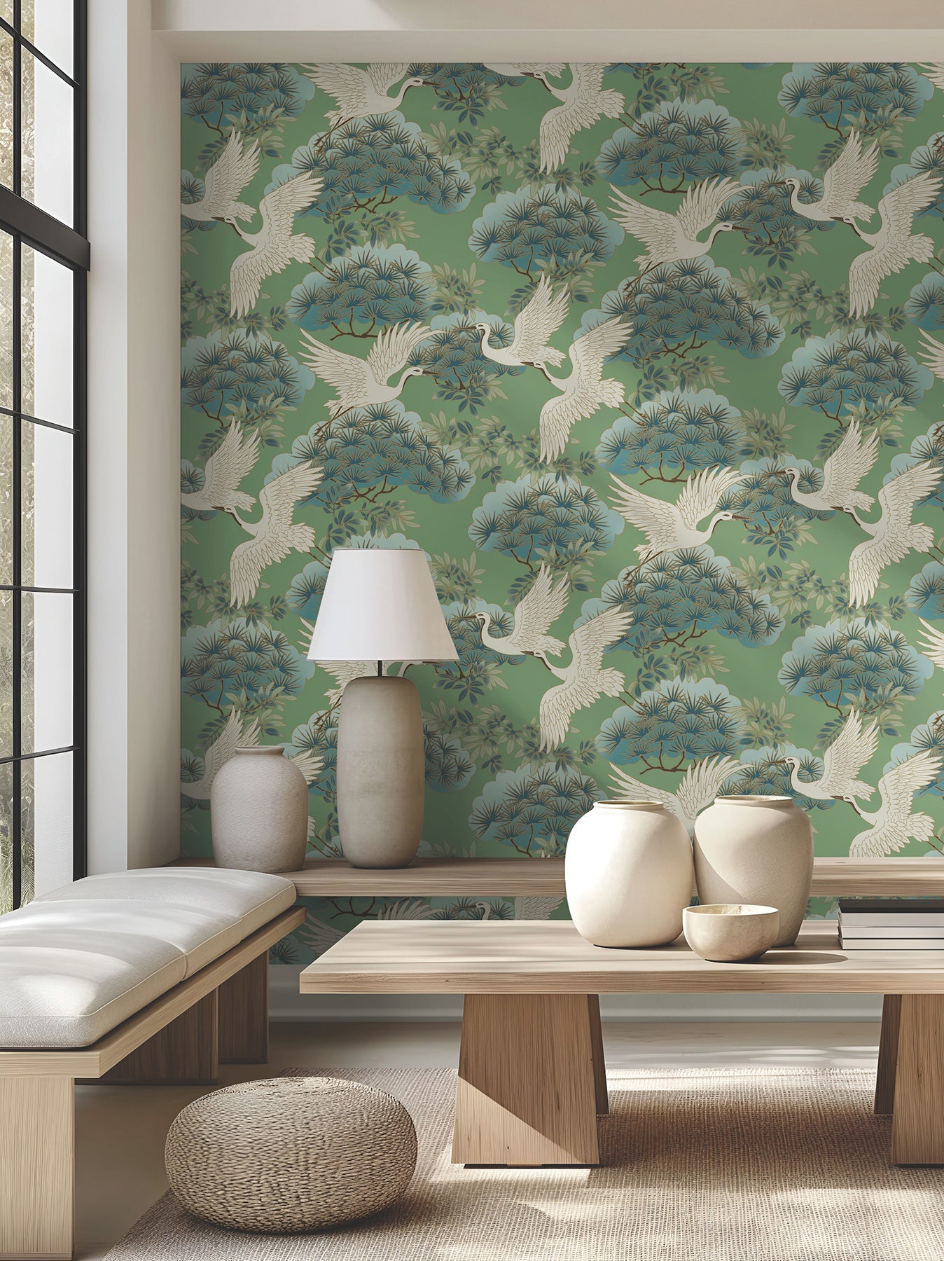 Sprig and Heron - Green