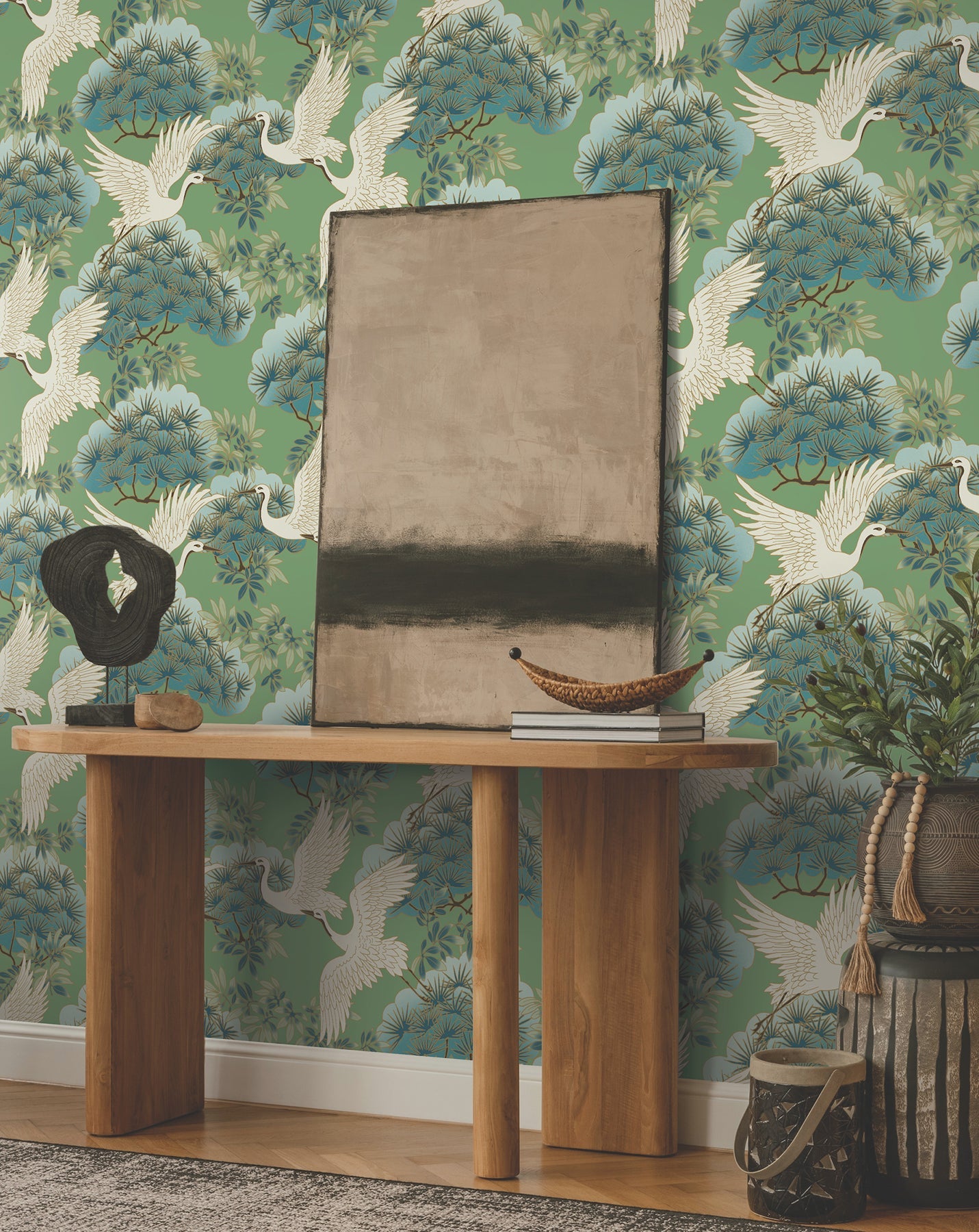 Sprig and Heron - Green