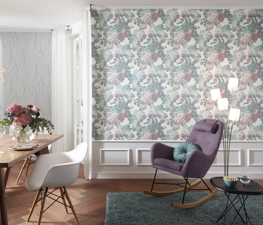 Vintage Shimmering Floral Textured Wallpaper