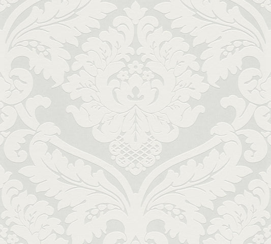 Flock White on White Large Damask