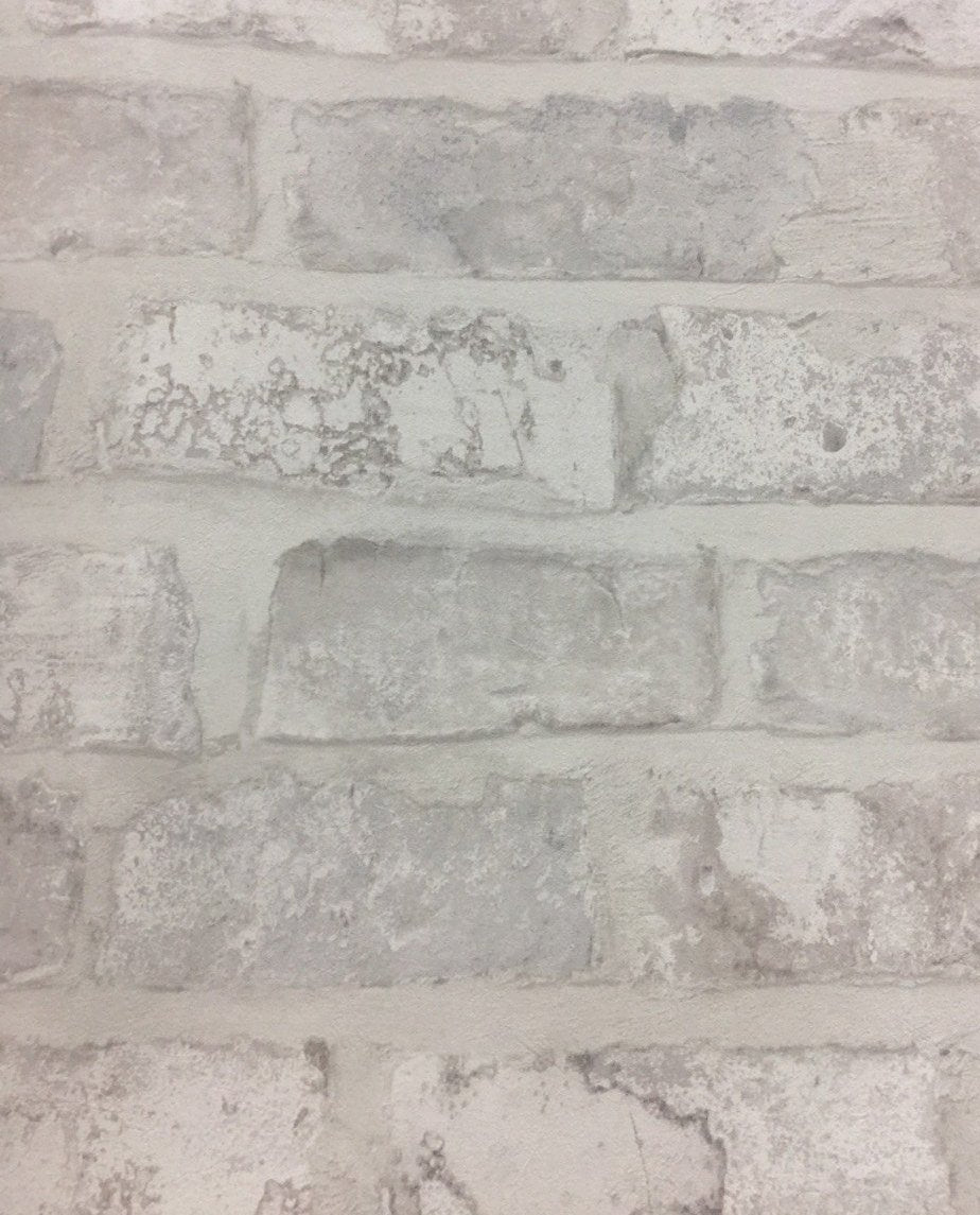Rustic Aged White Textured Brick Wallpaper