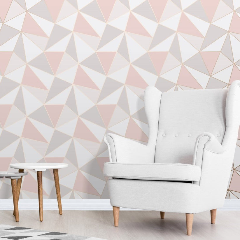 Pink & Rose Gold Geometric Wallpaper Brokers Melbourne Stock Store